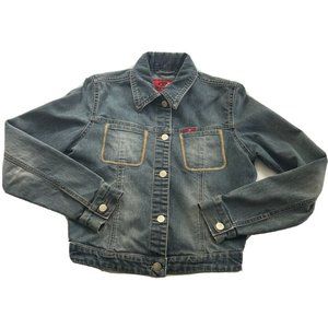 Strom Jeans Denim Jacket Distressed Collared Button Petite M - READ